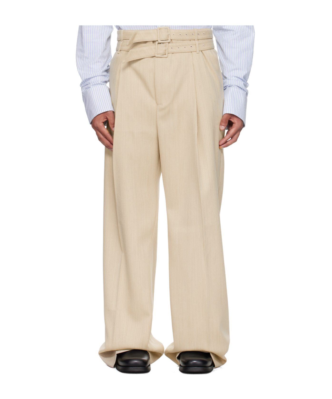 Egonlab Beige Pleated Trousers In Brown