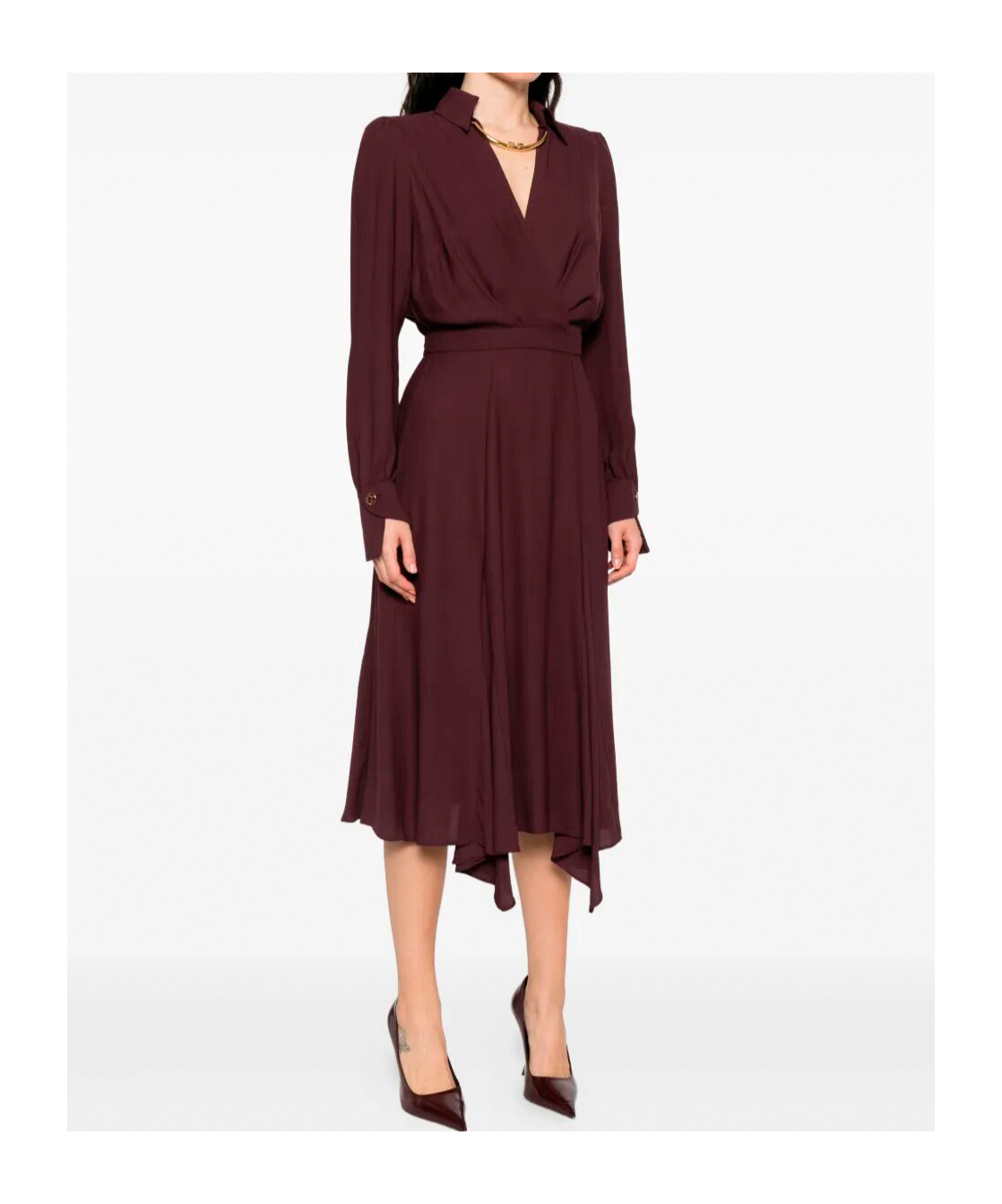 Elisabetta Franchi Wrap-design Flared Dress In Burgundy