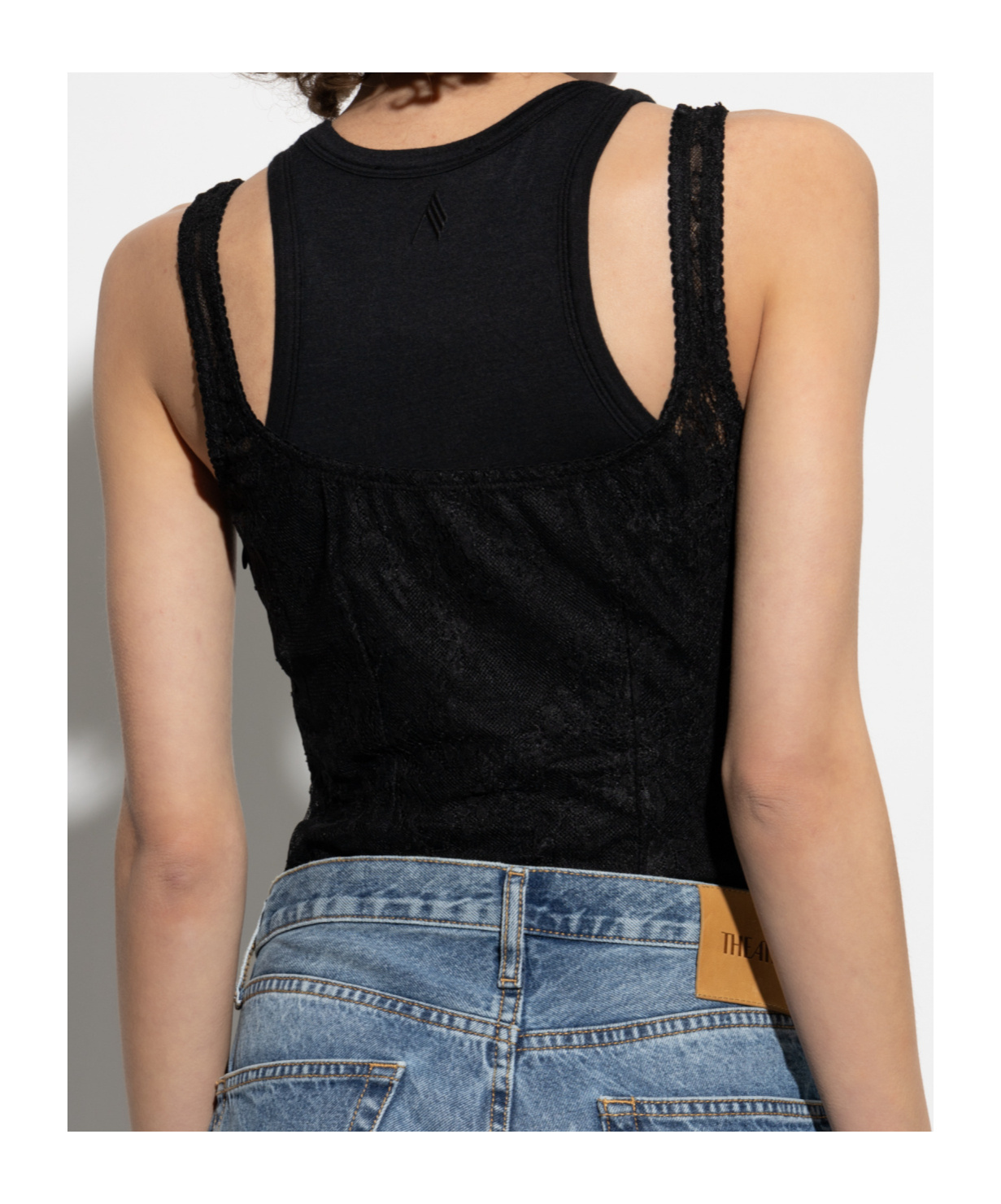 Attico Lace-detailed Crewneck Bodysuit In Black