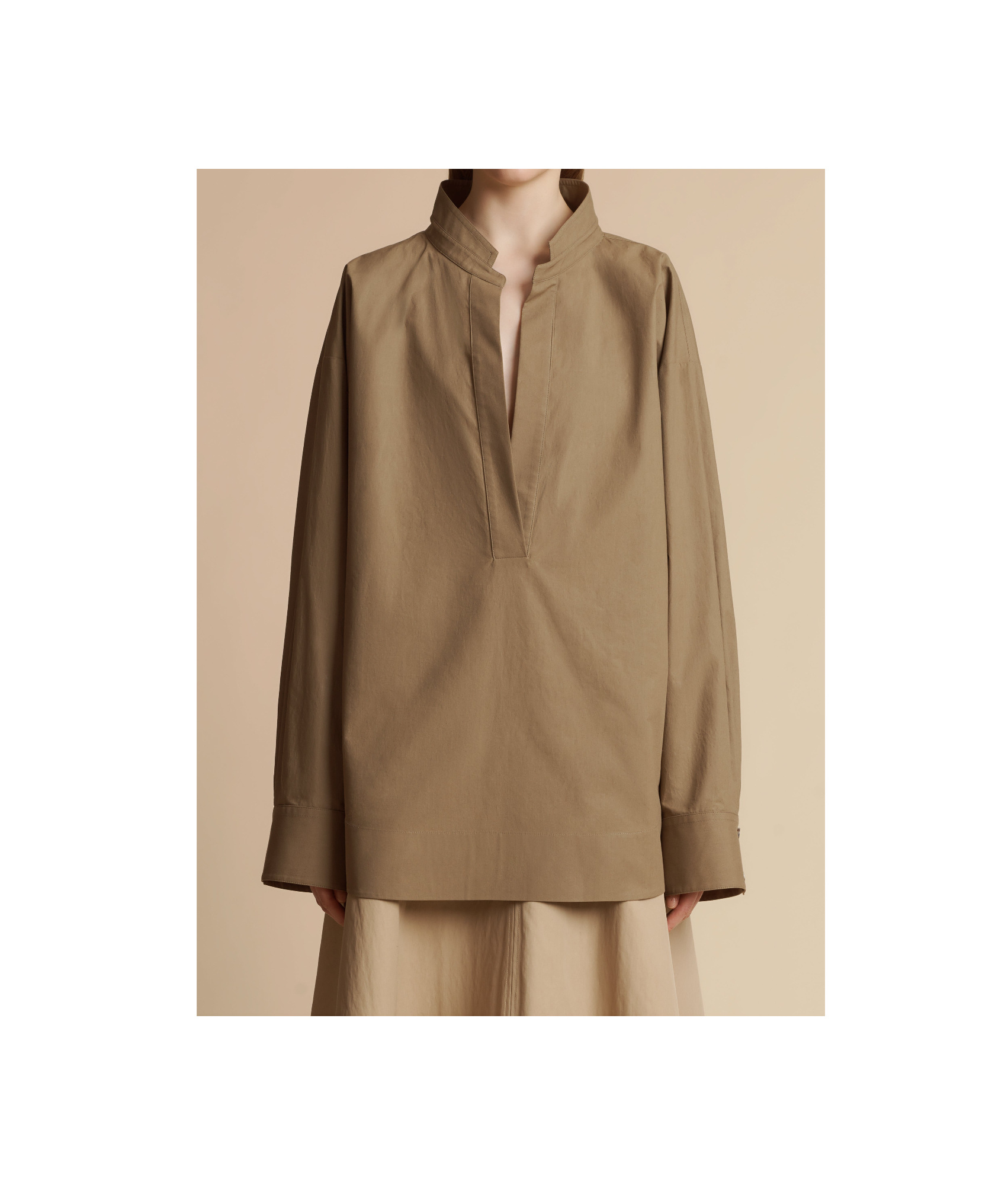 Khaite Open-necked Pullover Shirt In Brown