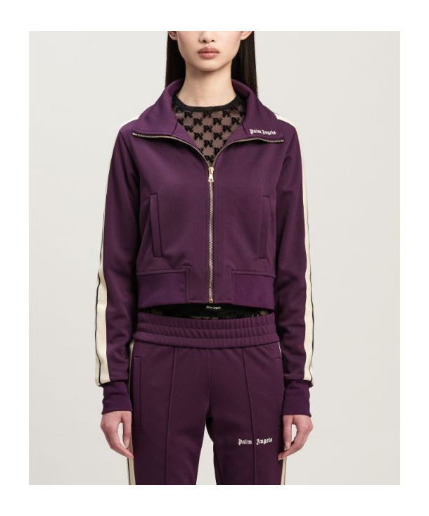 Palm Angels Purple Classic Logo Cropped Sweatshirt In Red