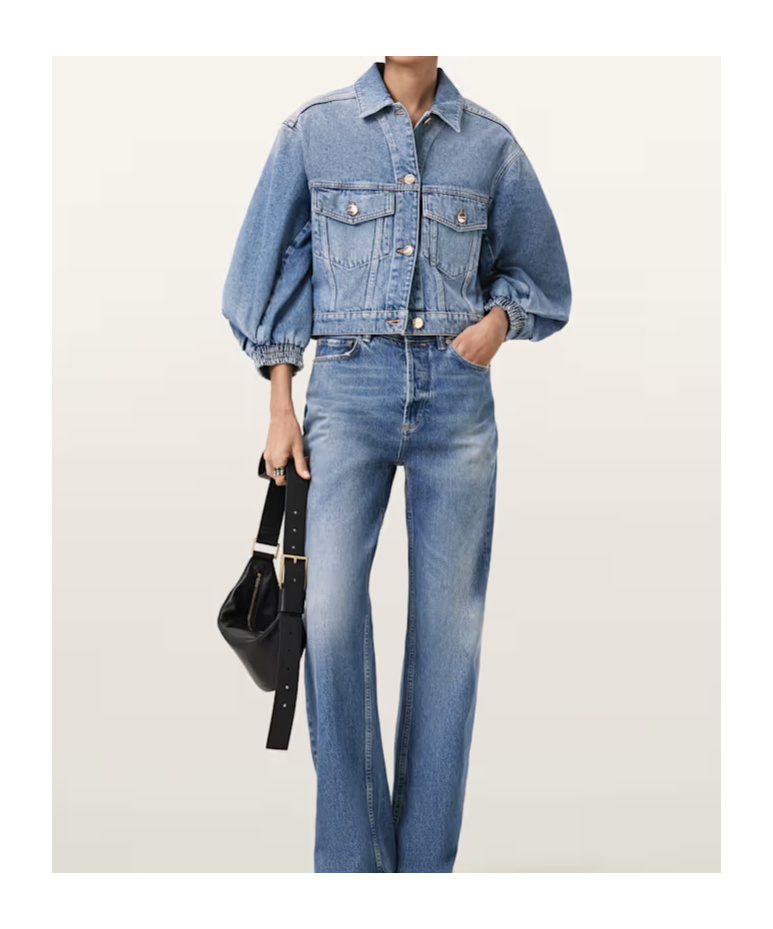 Allsaints Womens Mid Indigo Luca Cropped Denim Jacket In Blue