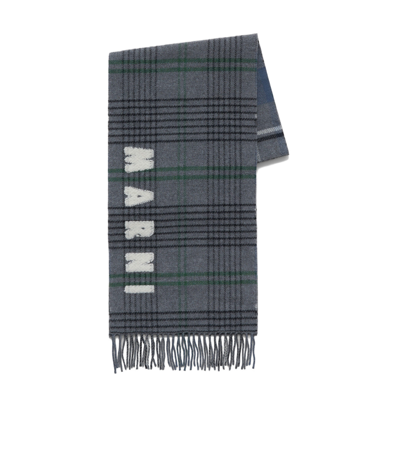 Marni Intarsia-knit Logo Scarf In Gray