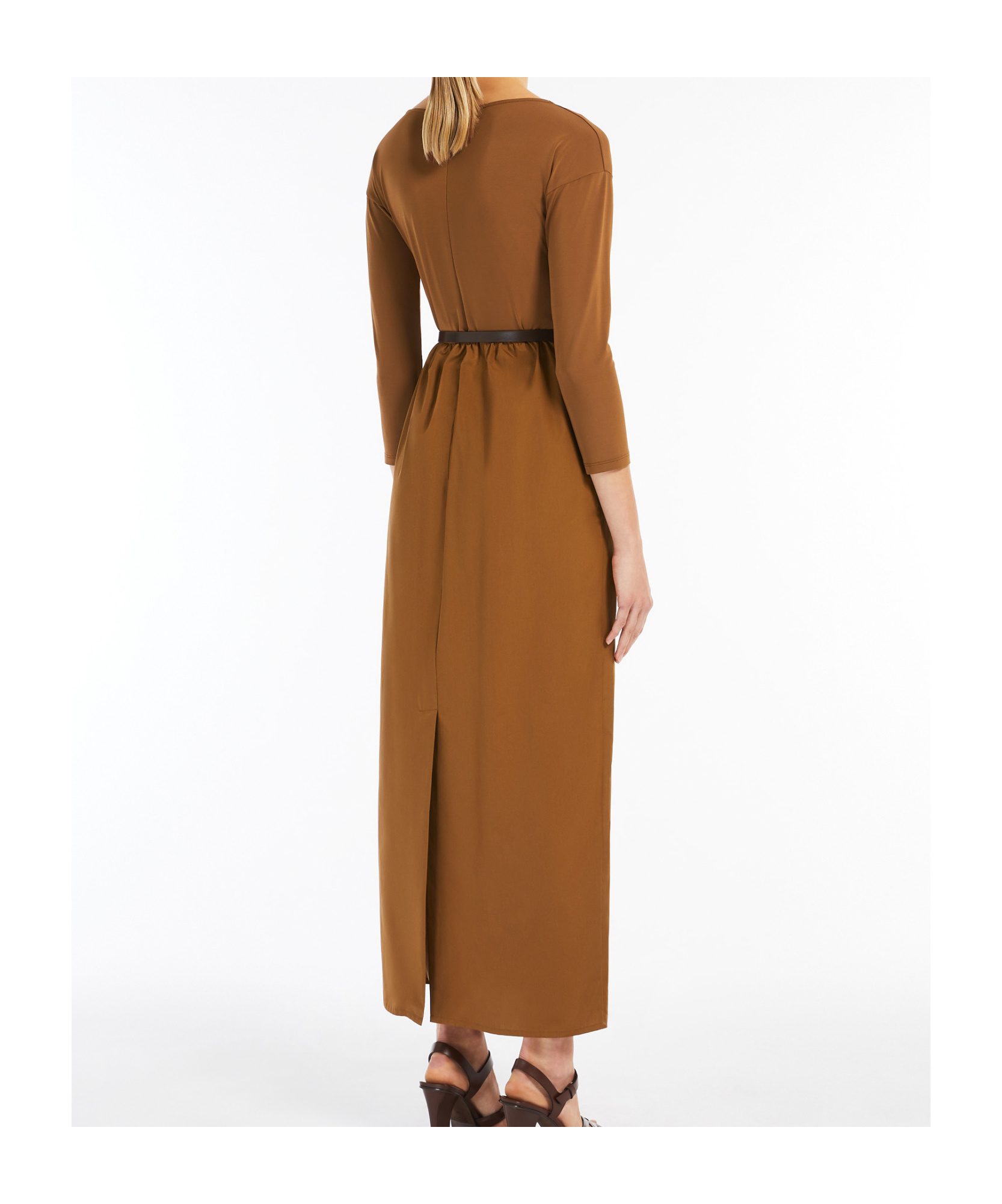 Max Mara Vestido De Punto Y Popelina De Algodón In Brown