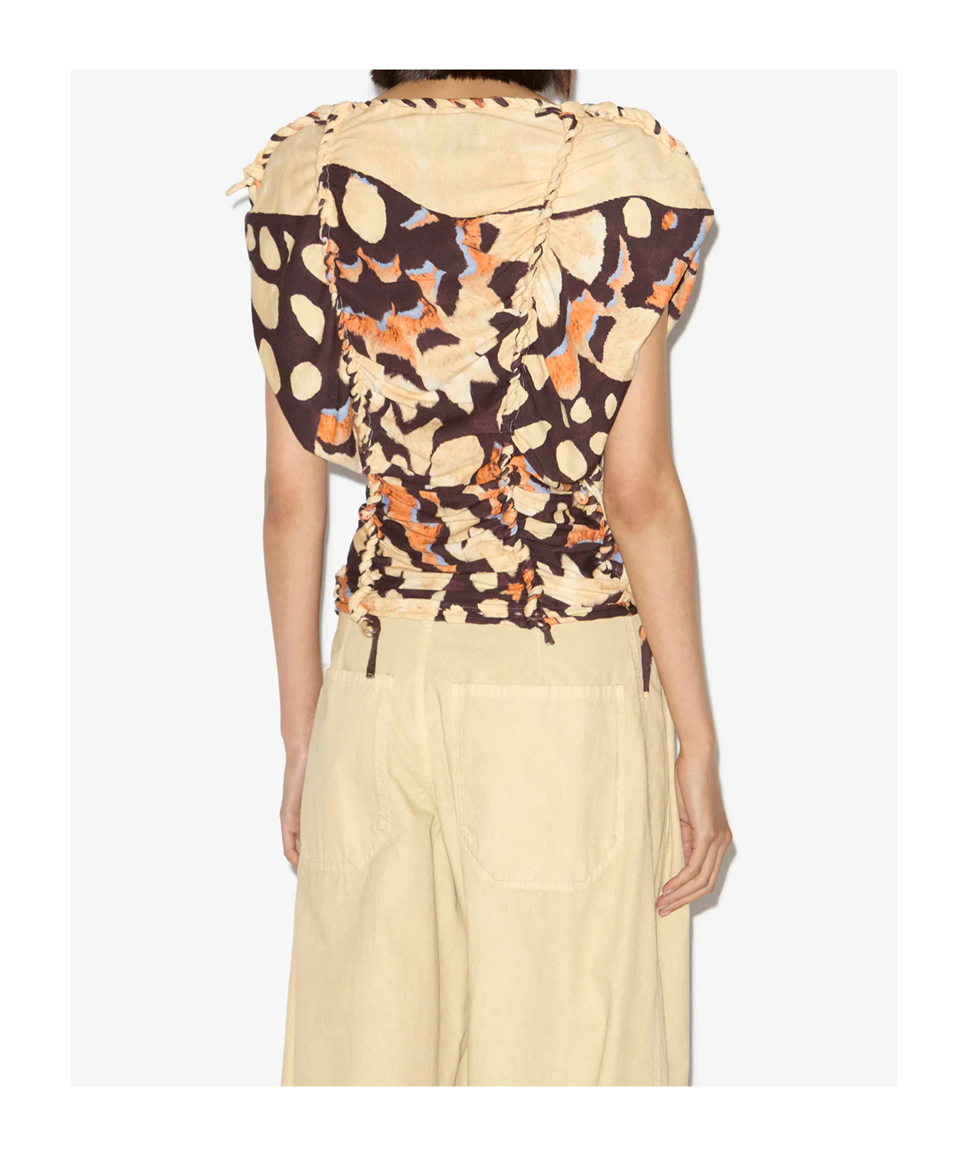 Isabel Marant Zohra Printed Woven Jersey Top In Light Brown