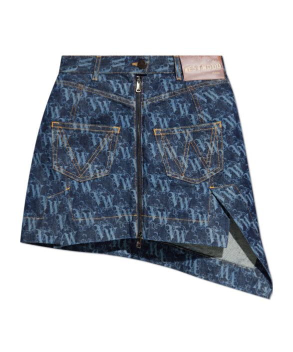 Vivienne Westwood Logo-pattern Asymmetric Mini Skirt In Blue
