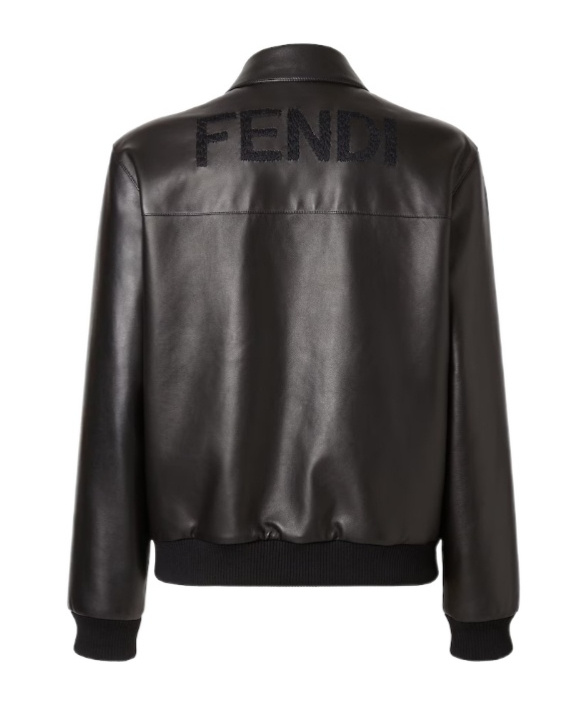 Fendi Pointed-collar Leather Jacket In Black