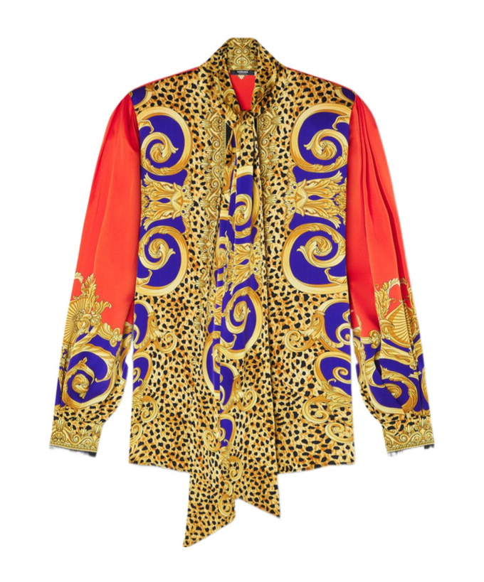 Versace Baroque-print Puff-sleeve Top In Green