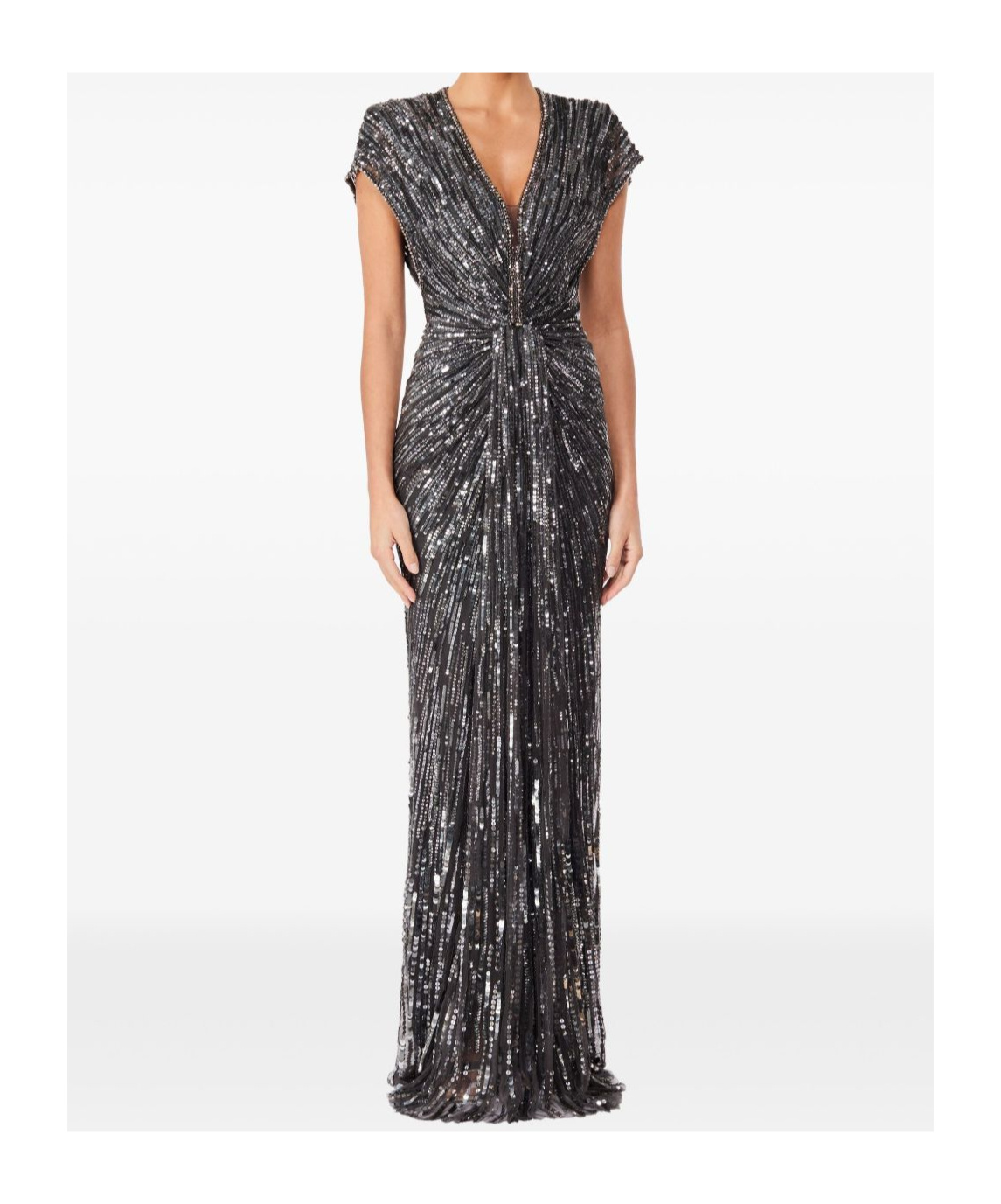 Jenny Packham Zola Sequin-embellished V-neck Maxi Dress In Gray