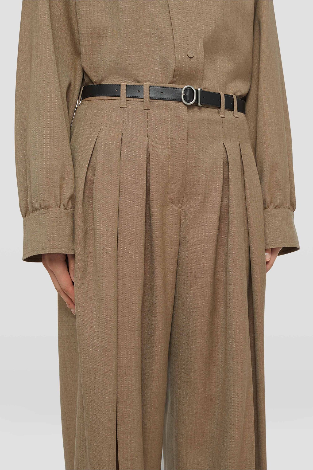 Jil Sander Belted Wool Palazzo Pants In Brown