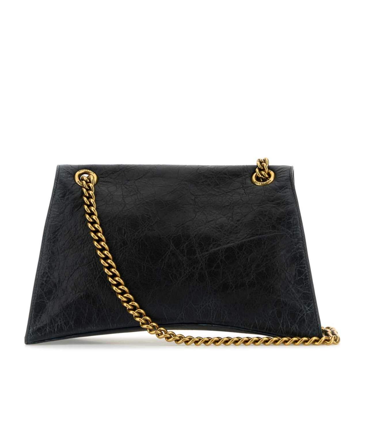 Balenciaga Black Leather Medium Crush Chain Shoulder Bag In Black