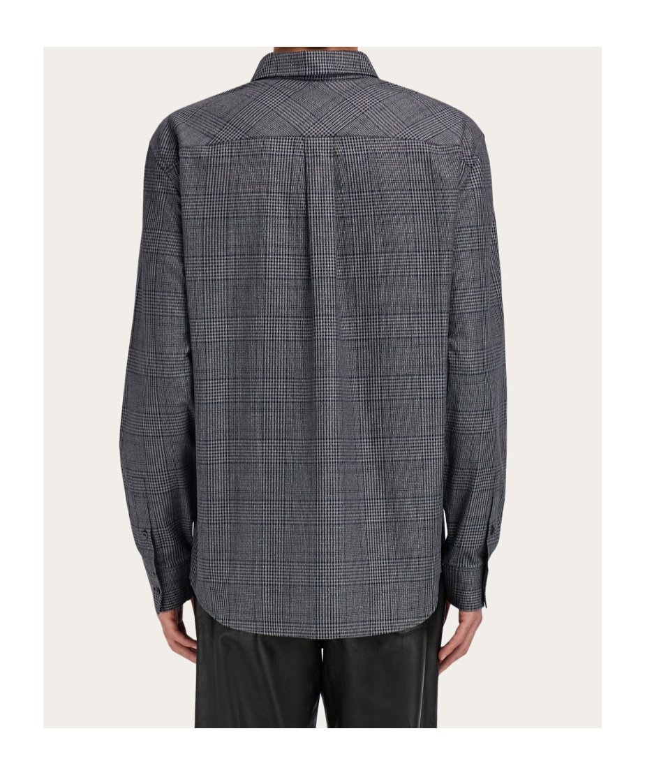 Ferragamo Checked Embroidered Shirt In Gray