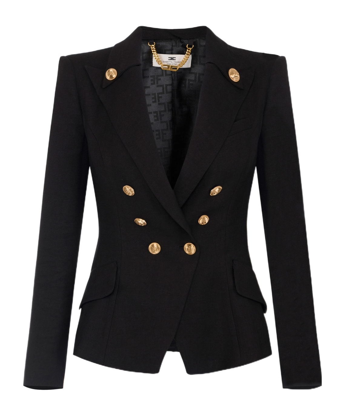 Elisabetta Franchi Double-breasted Black Jacket With Flap Pockets In Black