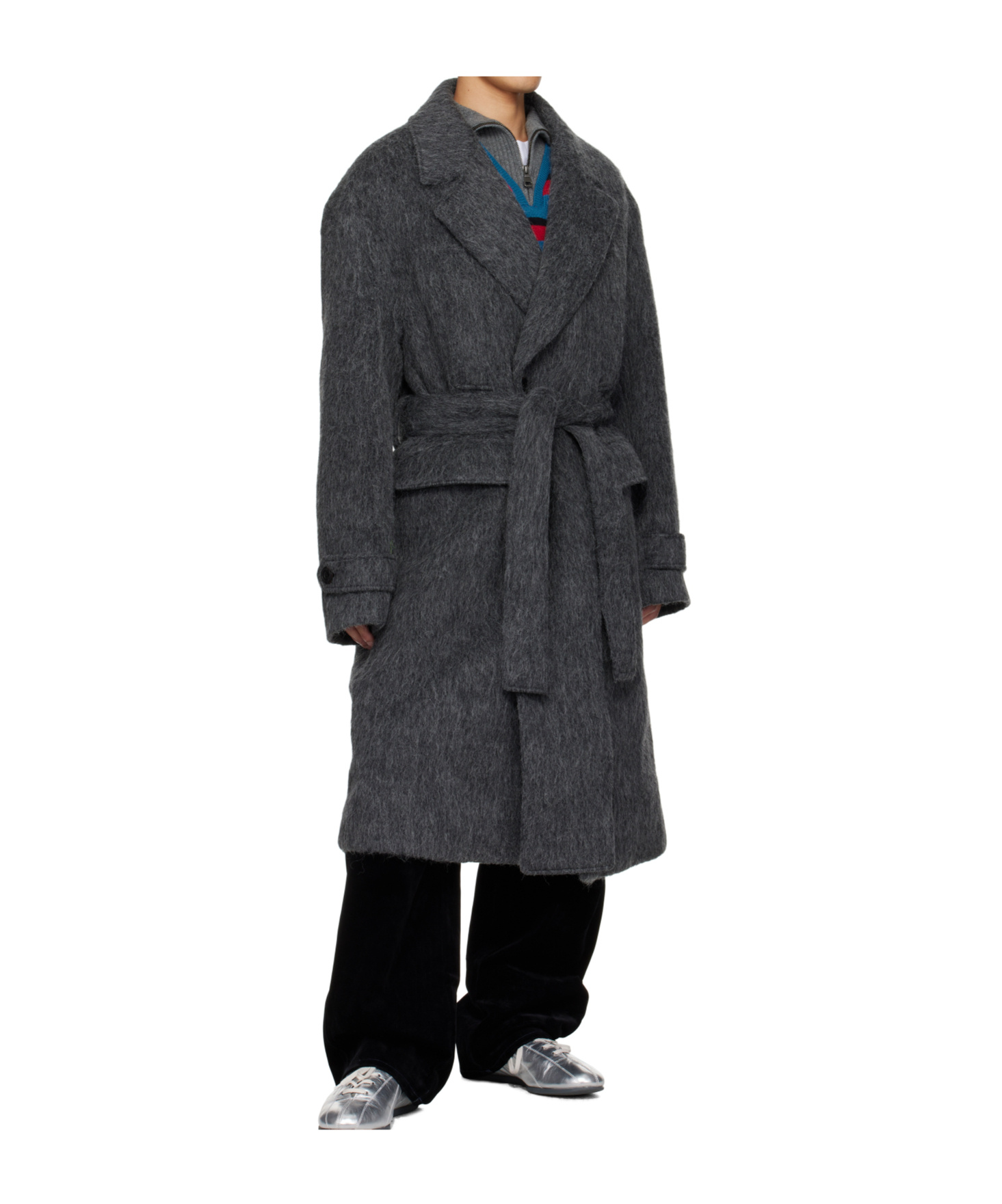 Andersson Bell Mattia Shaggy Wool Robe Coat In Gray