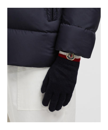 Moncler Tricolor Wool Gloves In Black