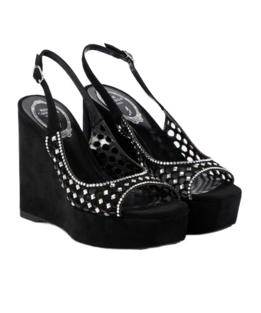 René Caovilla Embellished Suede Platform Sandals In Black