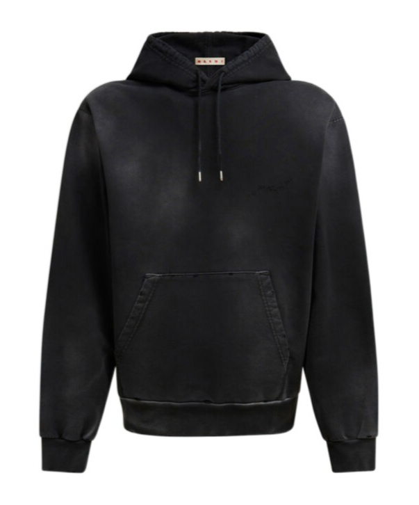 Marni Bleached-effect Cotton Hoodie In Black