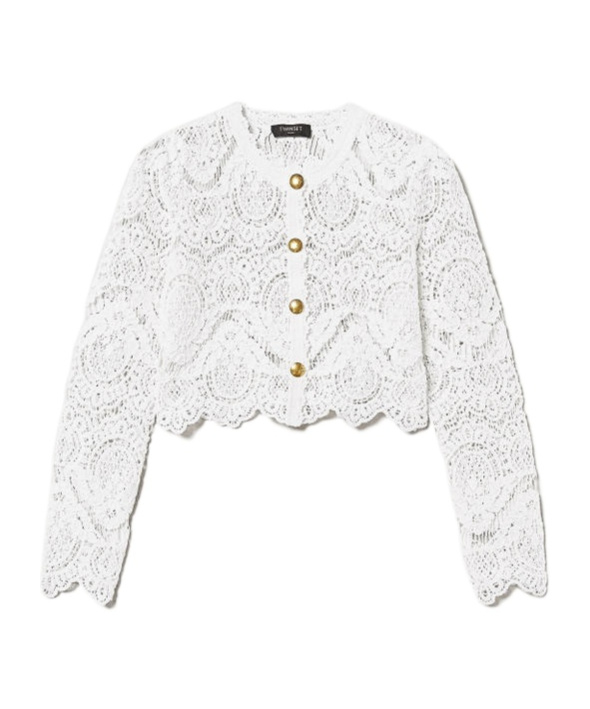 Shop Twinset Knitted Cropped Jacket In White