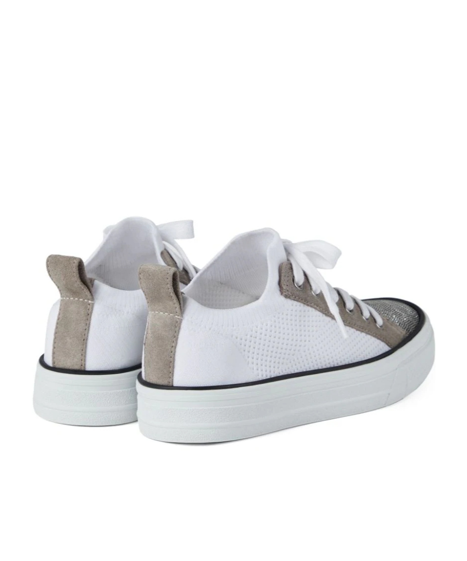 Brunello Cucinelli Knit Monili Cap-toe Sneakers In White