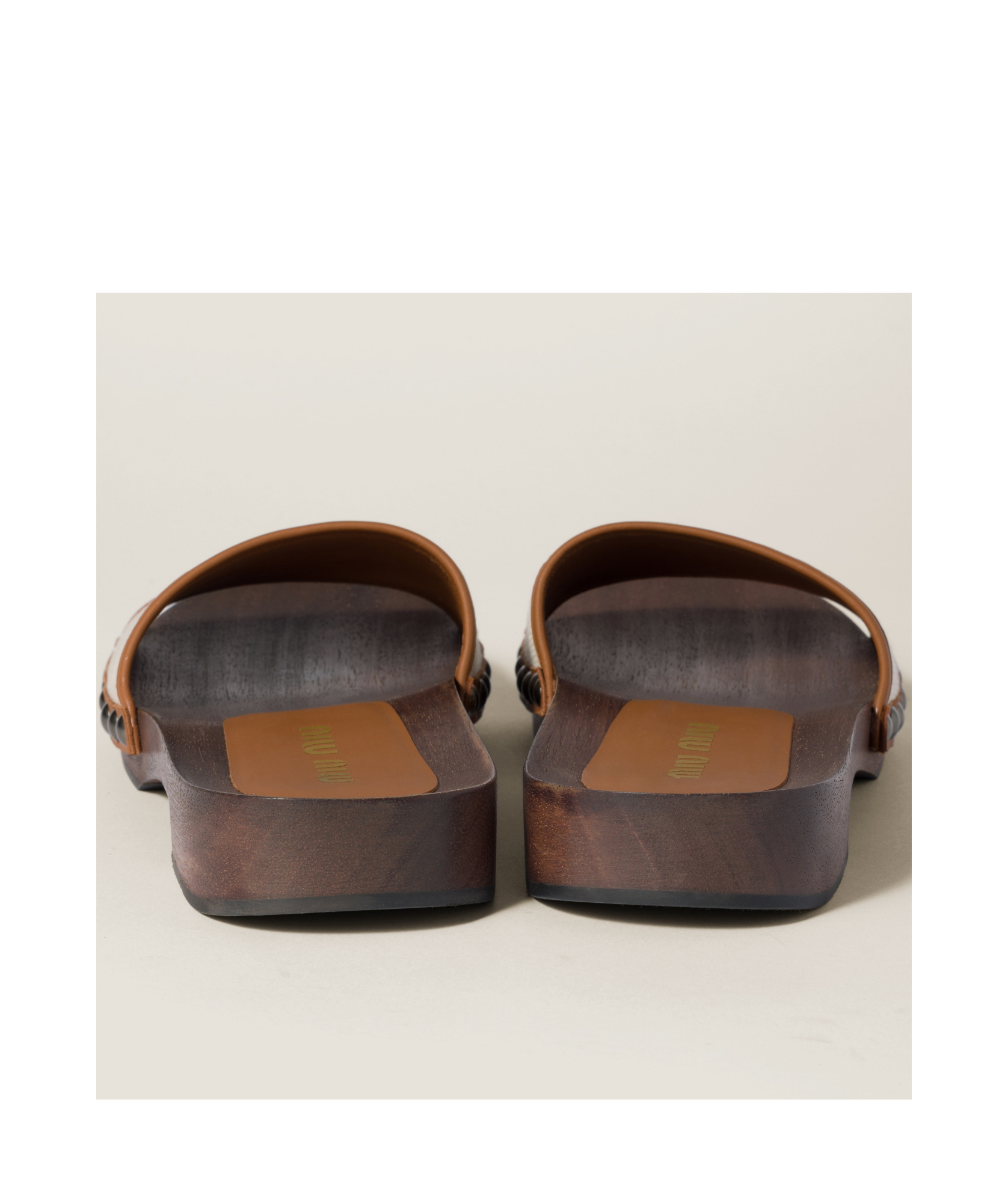 Miu Miu Canvas And Leather Studded Clog Sandals