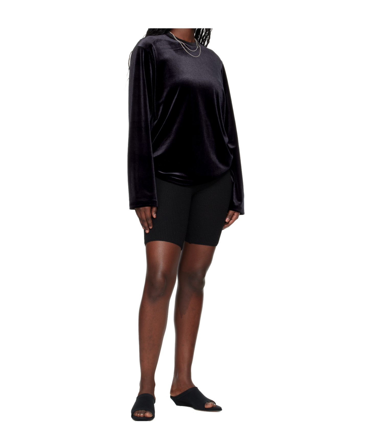 Essentials Womens Velour Classic Long Sleeve Tee In Black