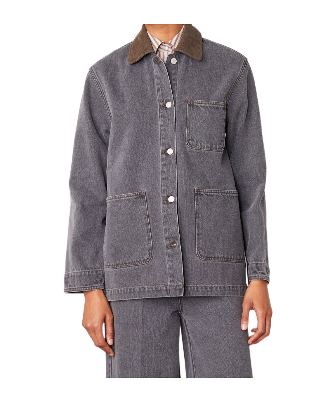 Officine Generale Button-down Long-sleeved Casual Jacket In Gray