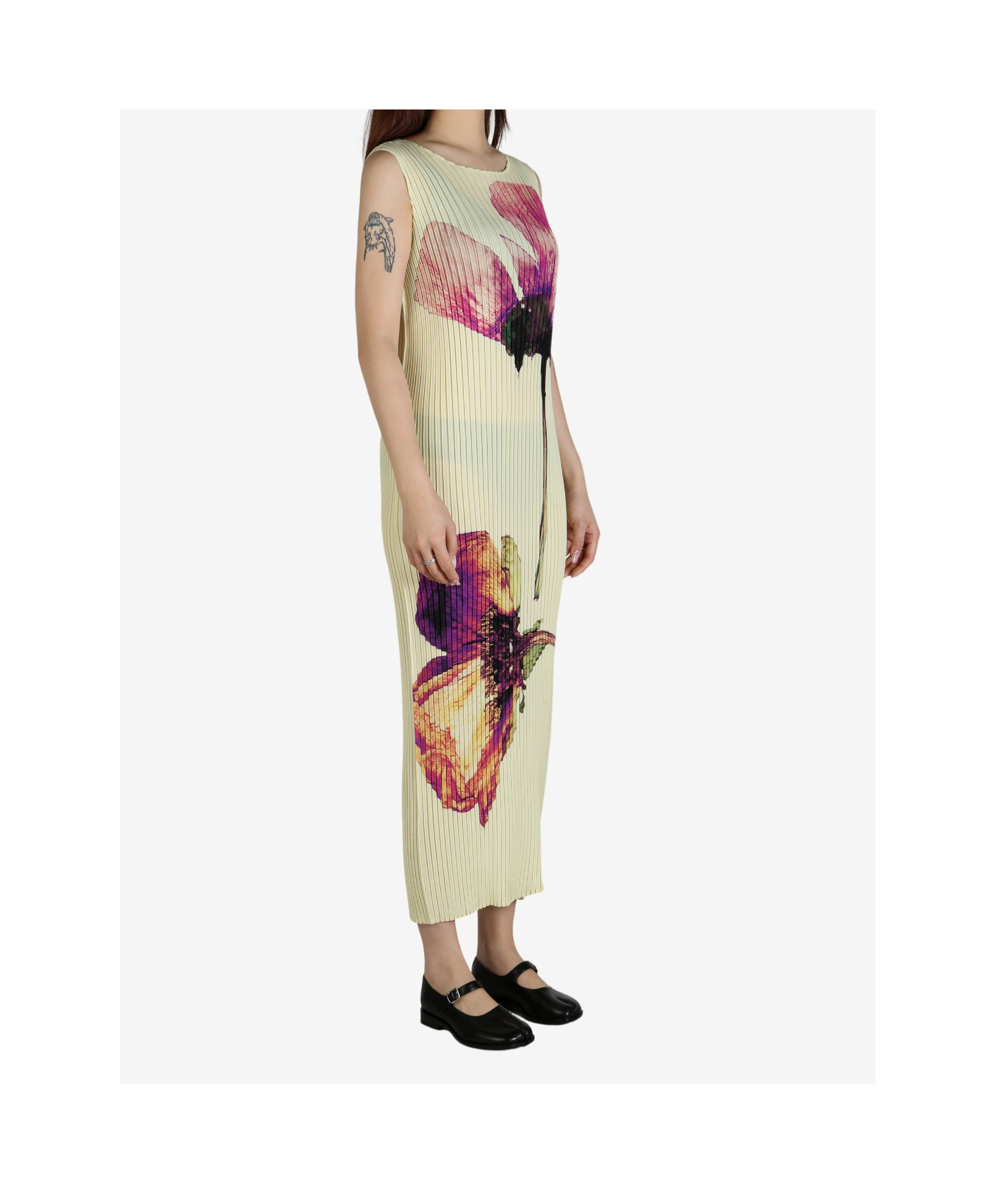 Issey Miyake Yellow Pressed Flora Pleats Maxi Dress In Nude
