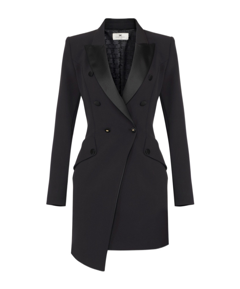 Elisabetta Franchi Satin-lapel Double-breasted Mini Dress In Black