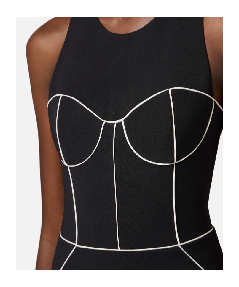 Shop Elisabetta Franchi Contrasting-piping Midi Dress In Black