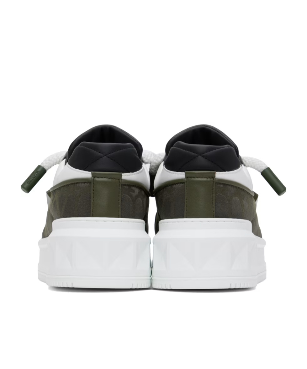 Valentino One Stud Xl Low-top Sneaker In Nappa Leather And Jacquard Toile Iconographe Technical Fabric In White