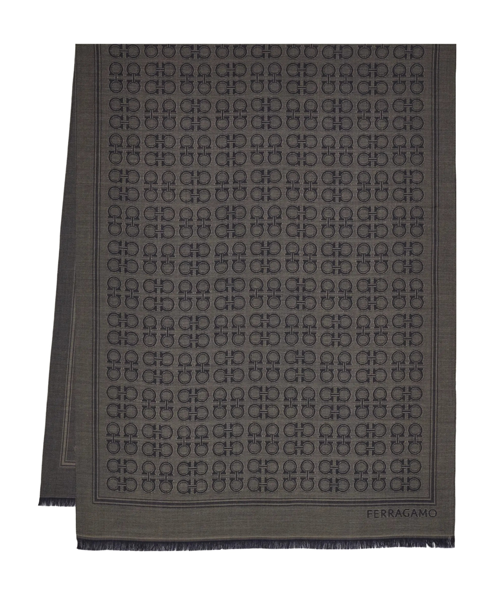 Ferragamo Gancini Fringed Scarf In Gray