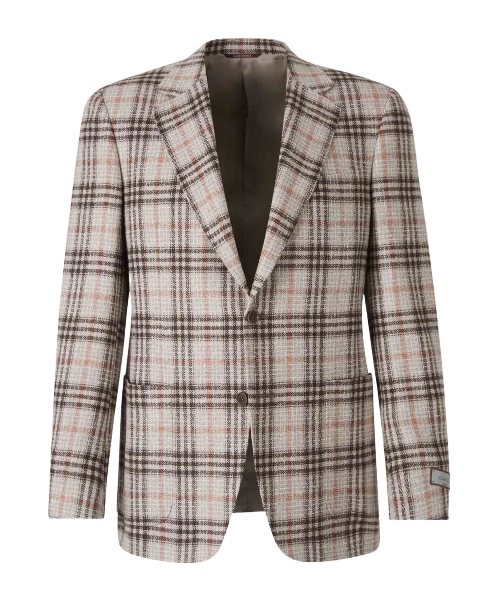 Canali Checked Wool Blazer In Nude