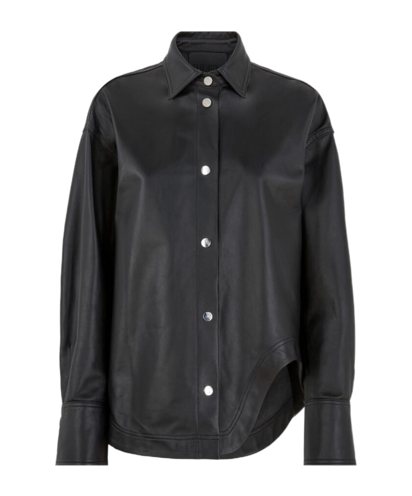Attico Long-sleeved Leather Shirt In Black