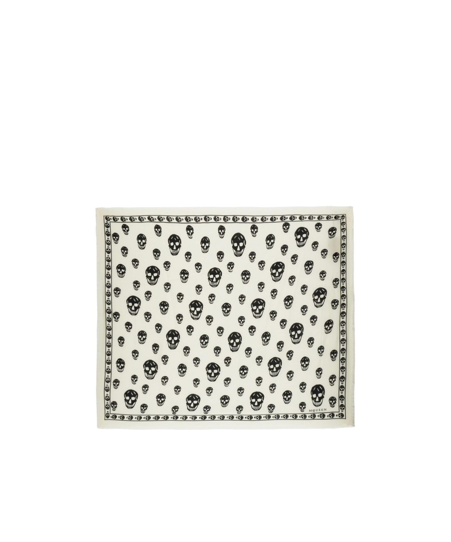 Alexander Mcqueen Skull Printed Frayed-edge Scarf In White