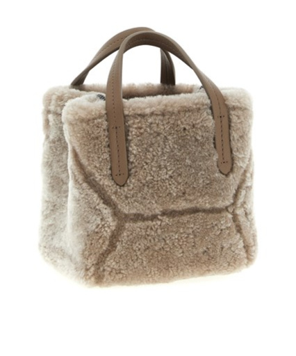 Brunello Cucinelli Shearling Leather Tote Bag In Gray