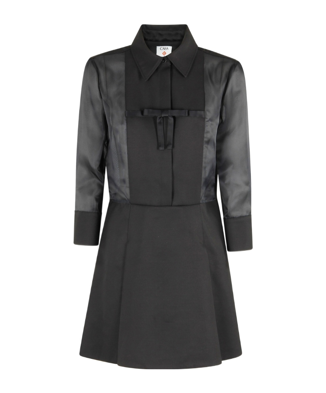 Casablanca Pleated Dress With Bow Detail And Sheer Sleeves In Black