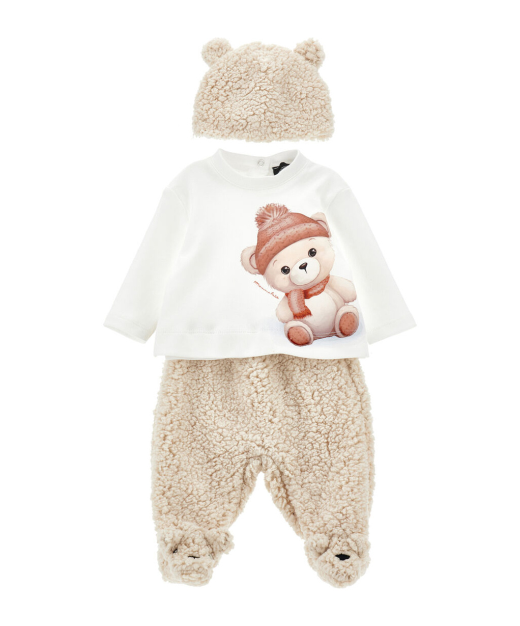 Monnalisa Two-piece Set With Teddy Bear In White
