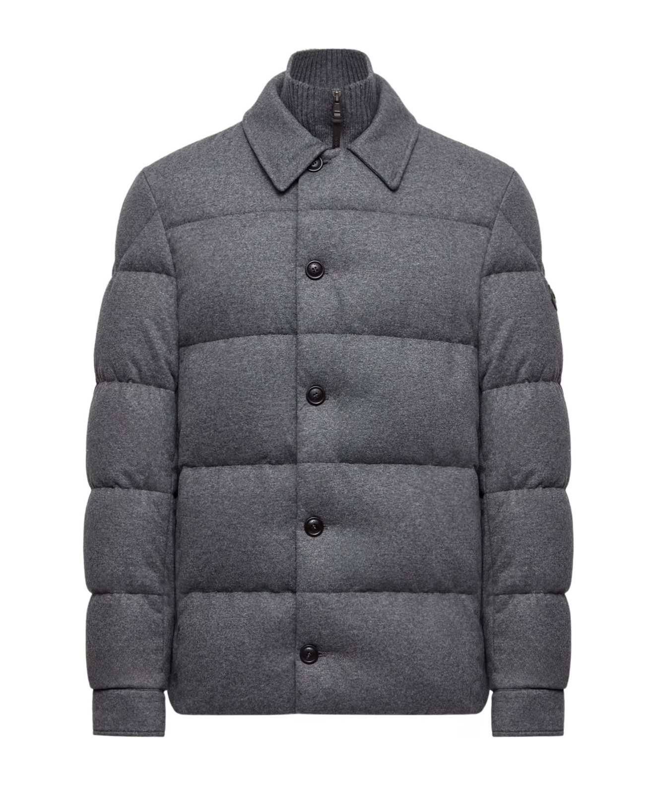 Moncler Pres Cashmere Blend Down Shirt Jacket In Gray