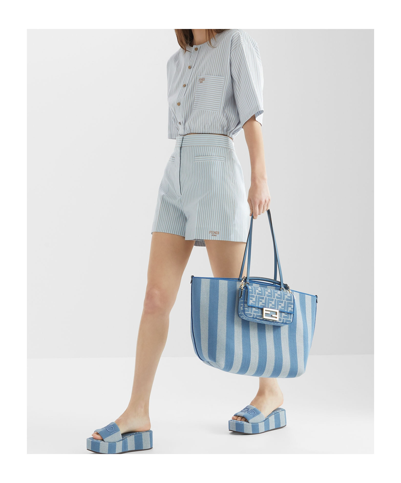 Fendi Blue Reversible Roll Large Shopper In Blue
