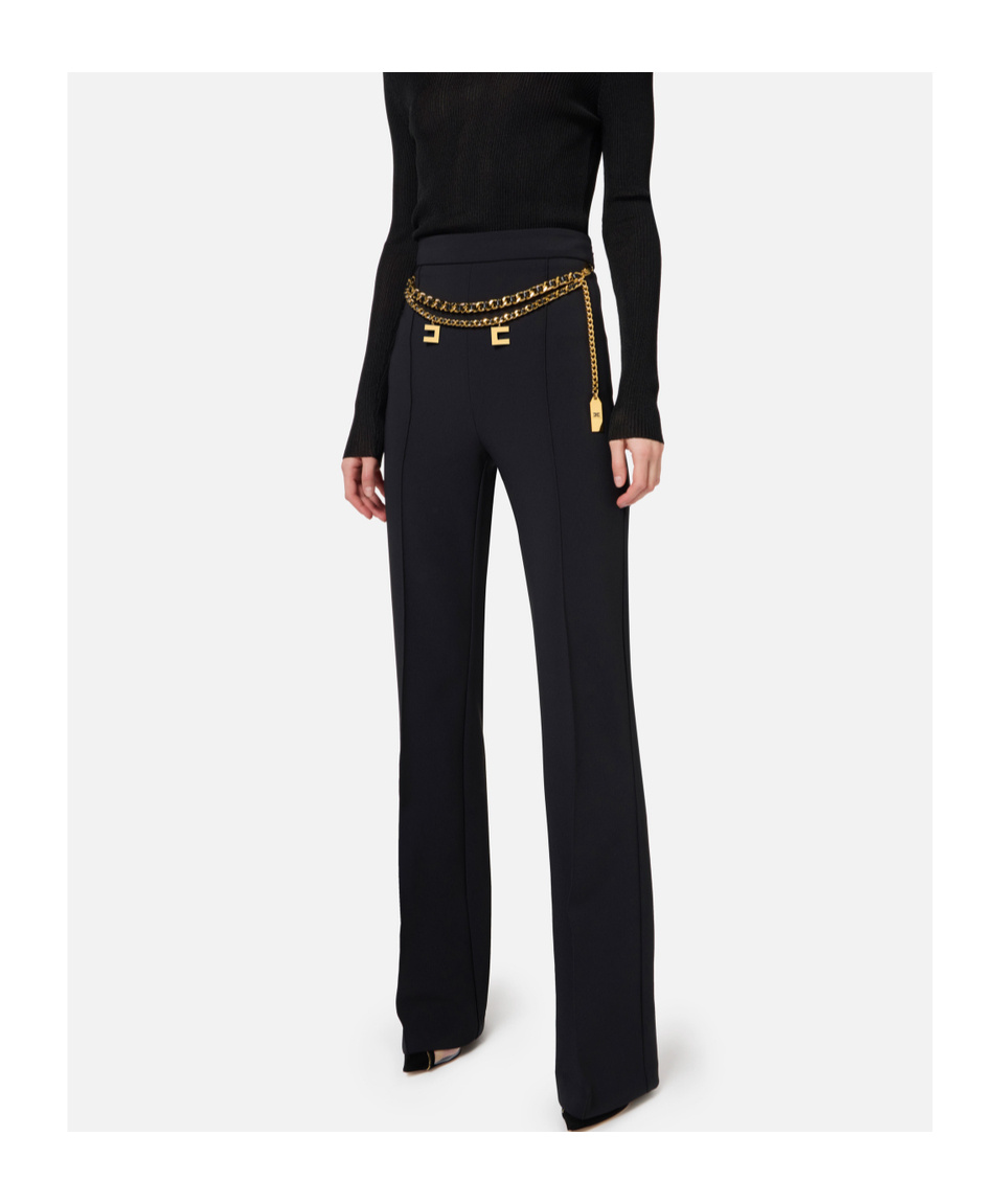 ELISABETTA FRANCHI BELTED CREPE PALAZZO TROUSERS 