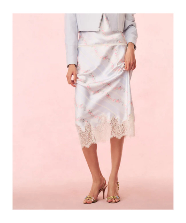 LOVESHACKFANCY FORAL-PRINT SATIN MIDI SKIRT