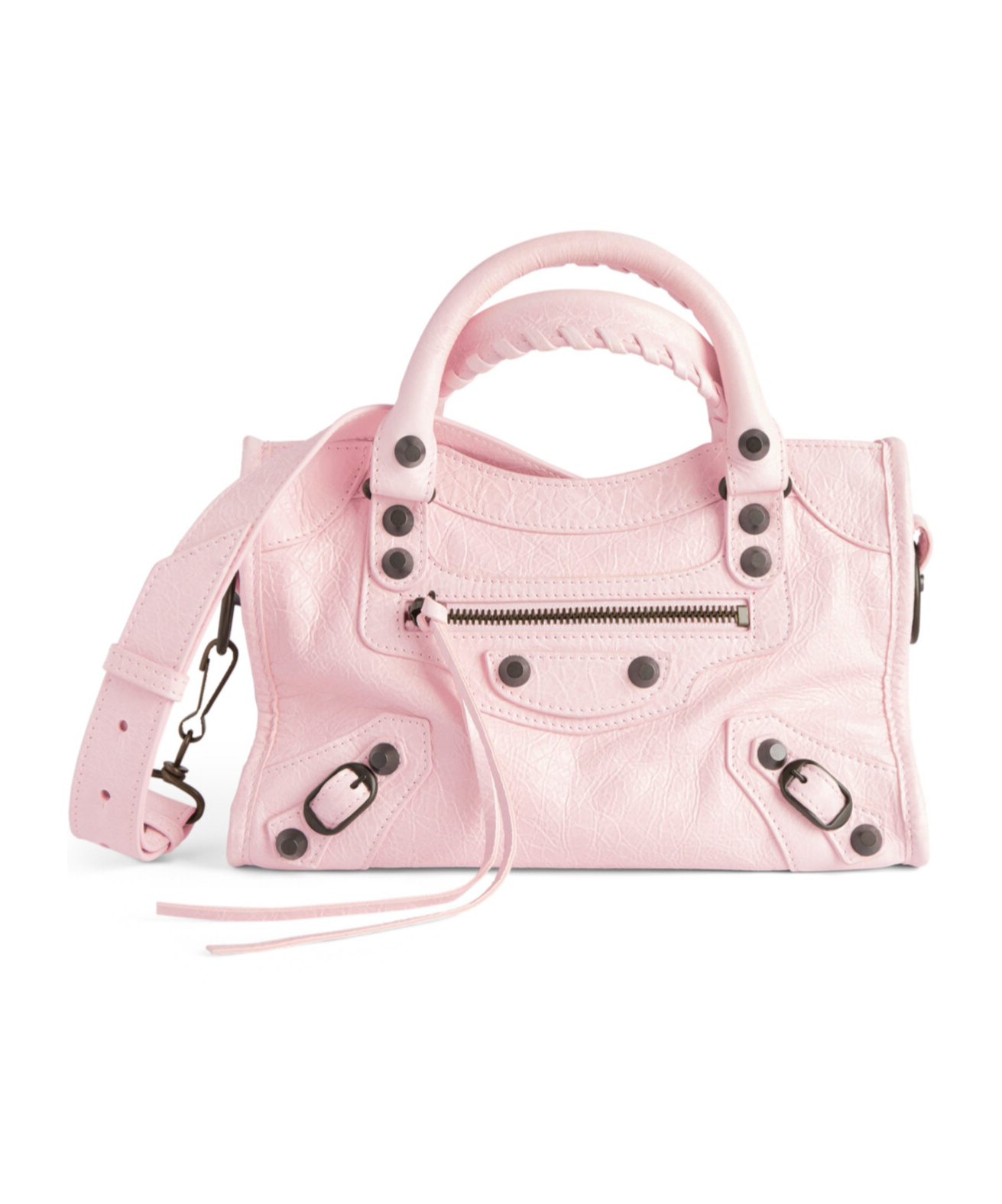 Balenciaga Mini Leather Shoulder Bag With Metal Studs In Pink