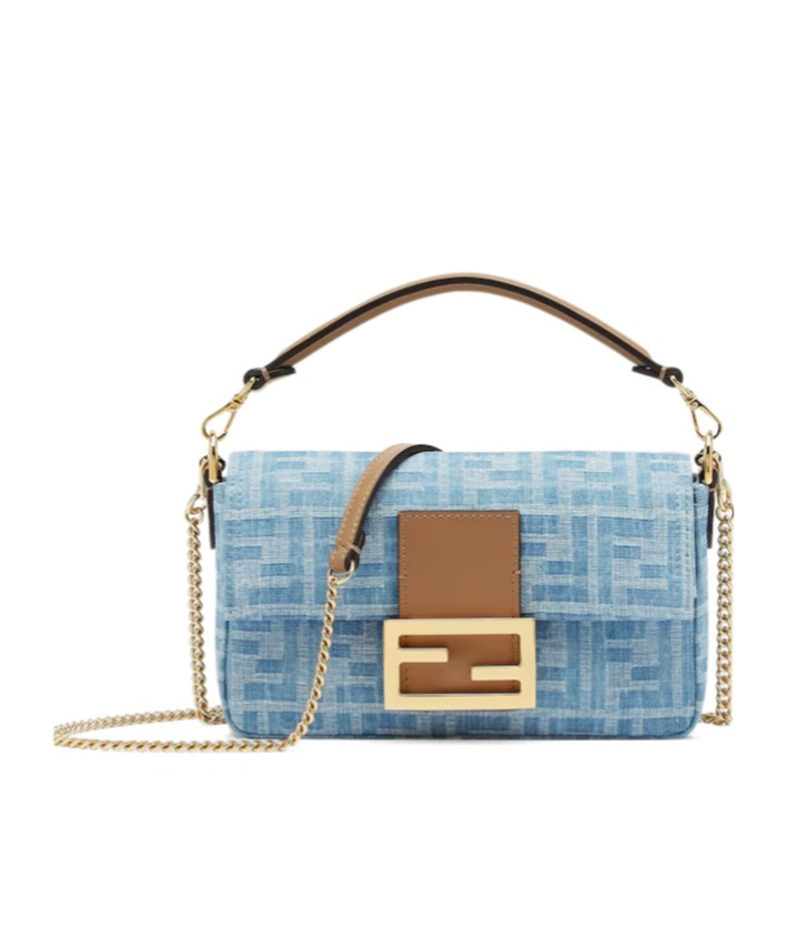 Fendi Light Blue Ff Denim Fabric Bag In Blue