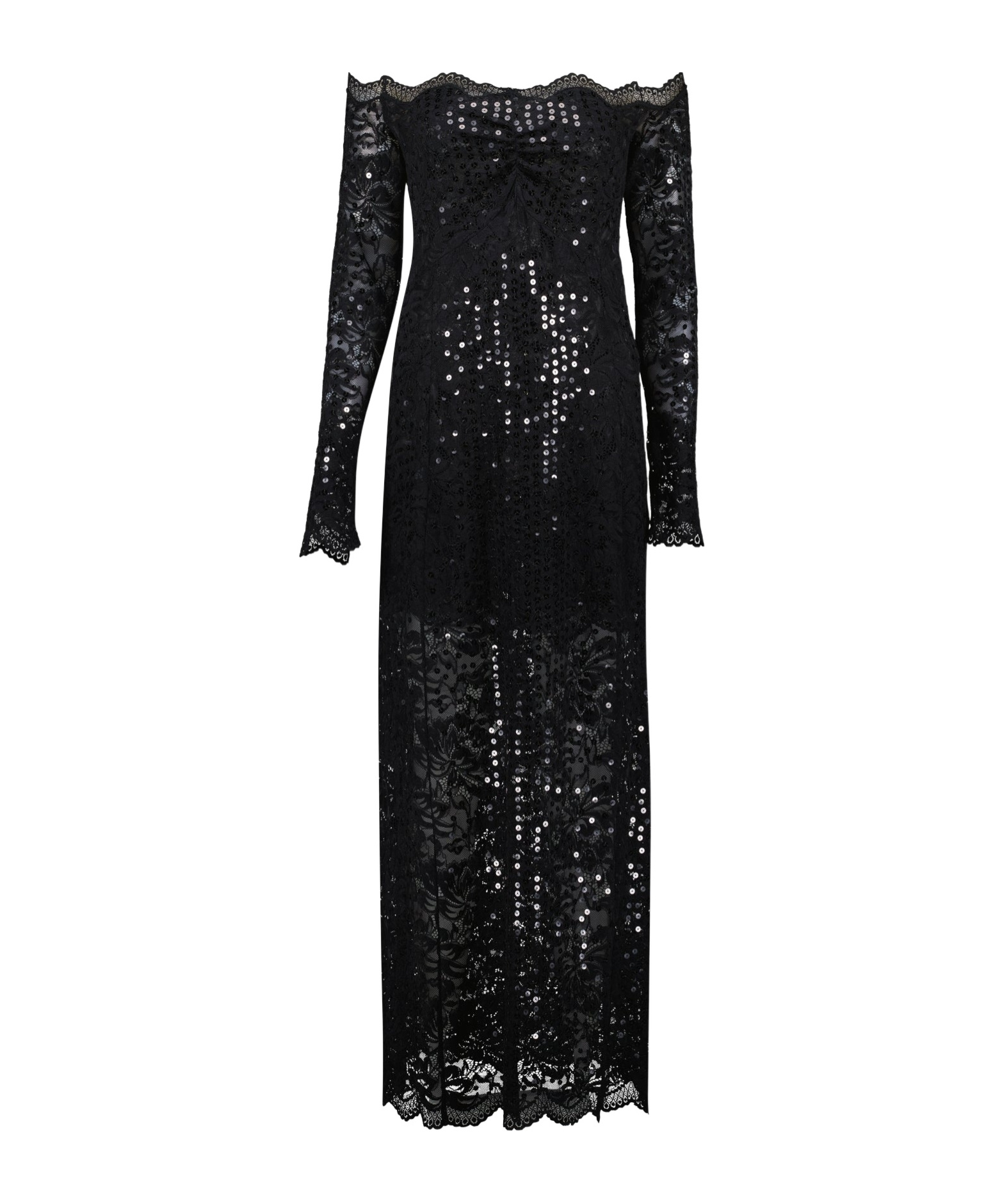 Rabanne Twist Front Off The Shoulder Long Sleeve Lace Midi Dress In Black