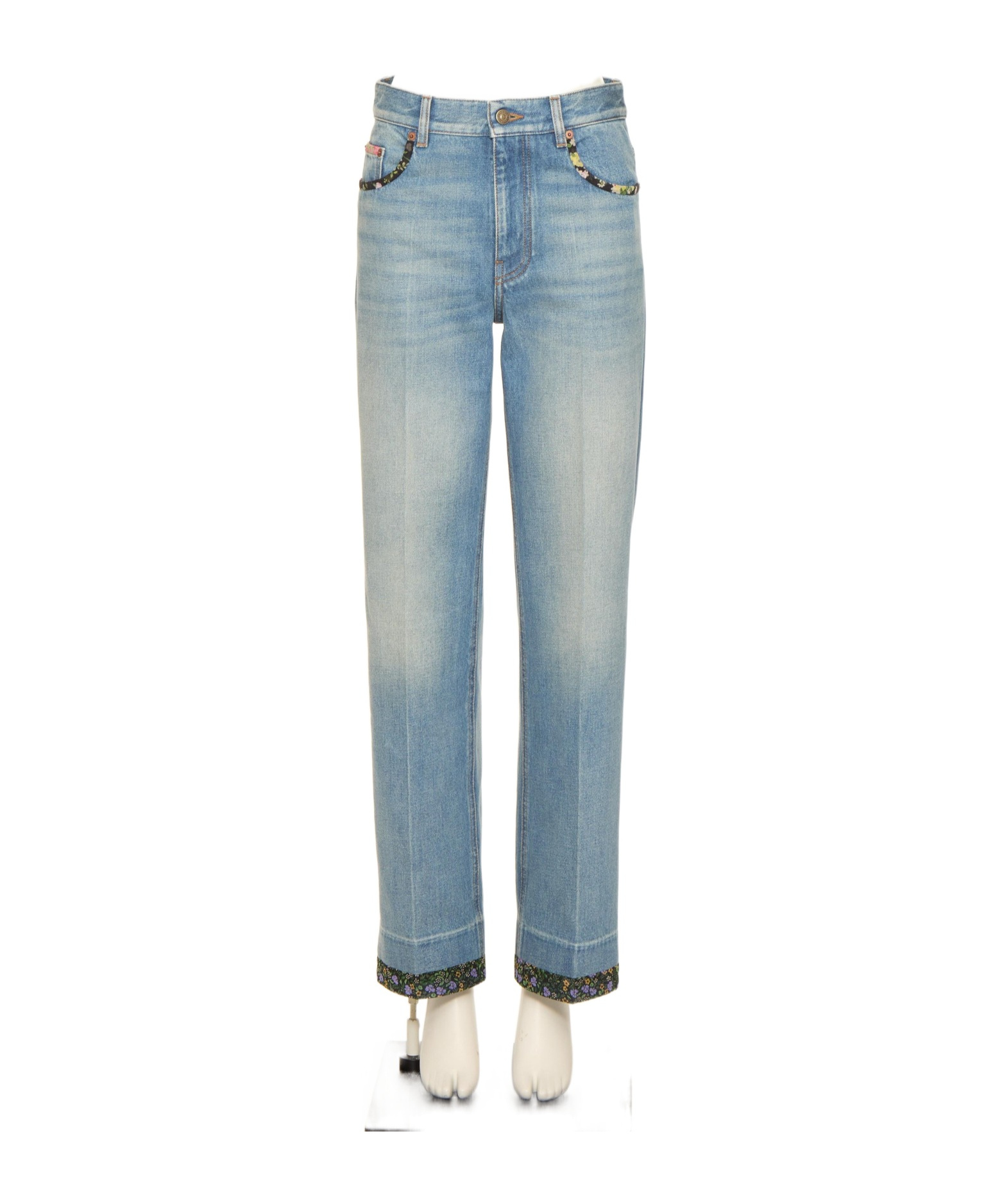 Valentino Straight-fit Denim Pants With Colorful Embellishments In Blue