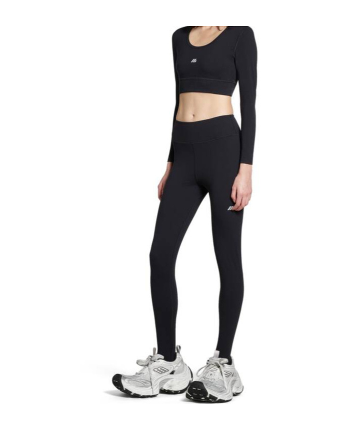 Balenciaga Logo Scoop Neck Cropped Top With Long Sleeves In Black