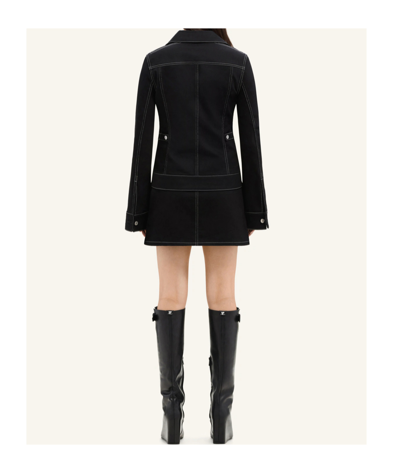 Courrèges 2-pocket Topstitched Denim Mini Skirt In Black