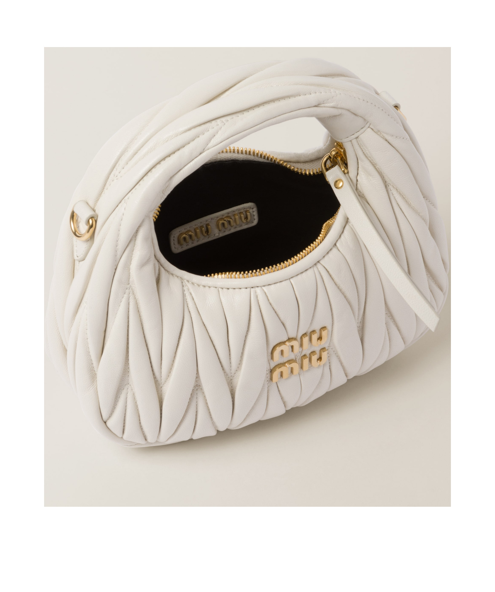 Miu Miu Wander Matelassé Nappa Leather Hobo Mini-bag In White