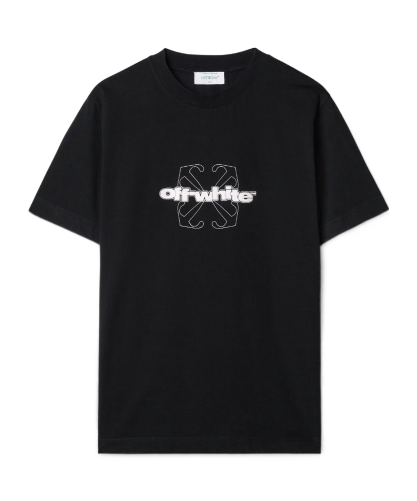Off-white 'spray Arrow' Black Crewneck T-shirt With Logo Lettering On The Front And Maxi Logo Print On The Rea In Black