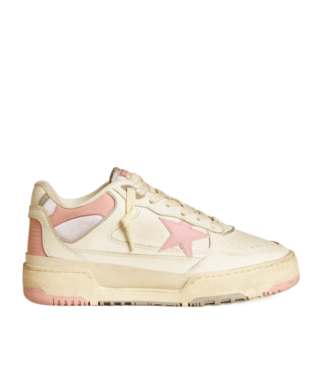 Golden Goose Forty2 Distressed Finish Leather And Fabric Sneakers With Pink Star